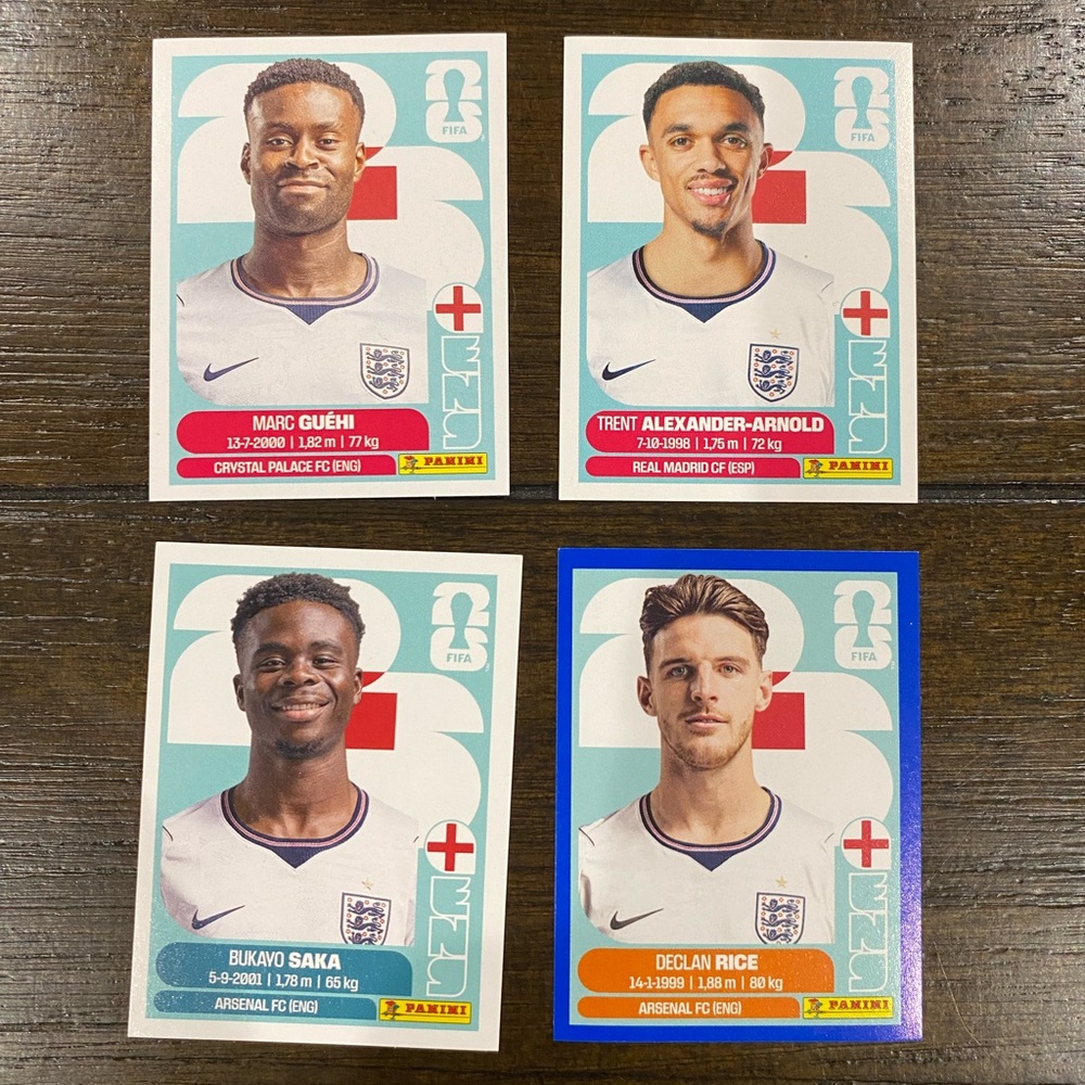 4 England players panini stickers